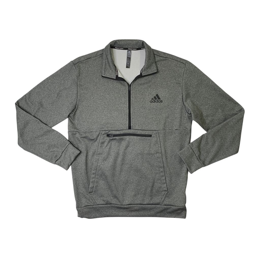 Adidas Sweatshirt Mens M Medium Grizzly AerorReady Game And Go Half Zip Pocket